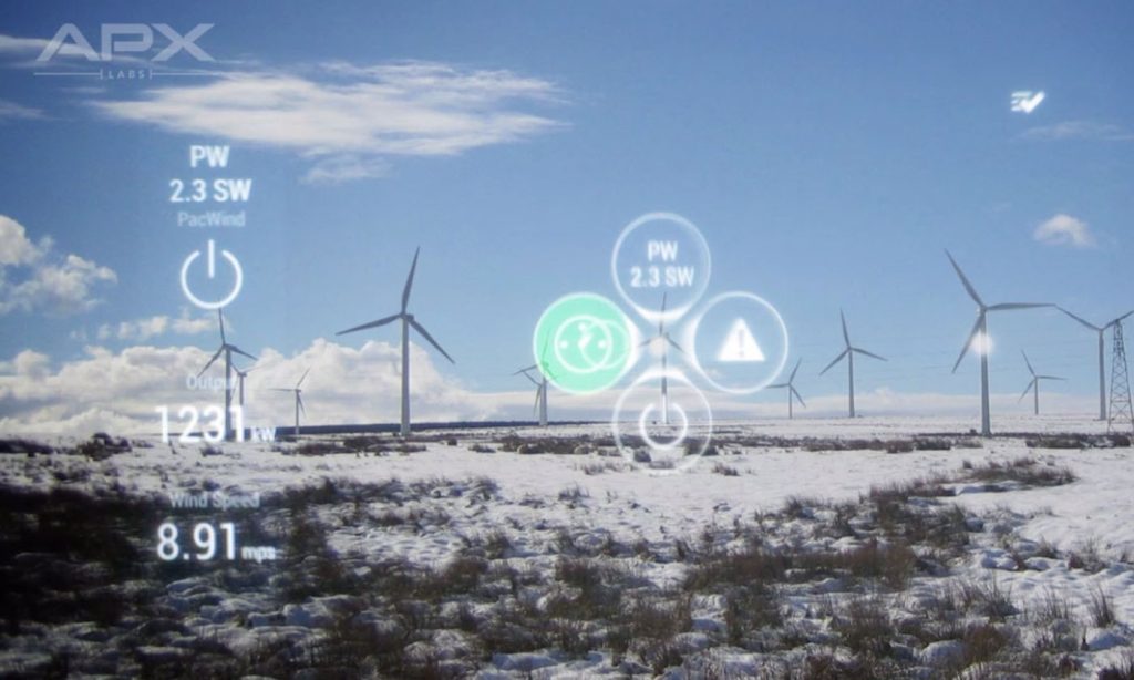 The view of APX Labs&apos; Skylight software from behind next generation smart glasses. Skylight enables real time, hands free, in context, overlay information right where work is getting done. (PRNewsFoto/APX Labs)