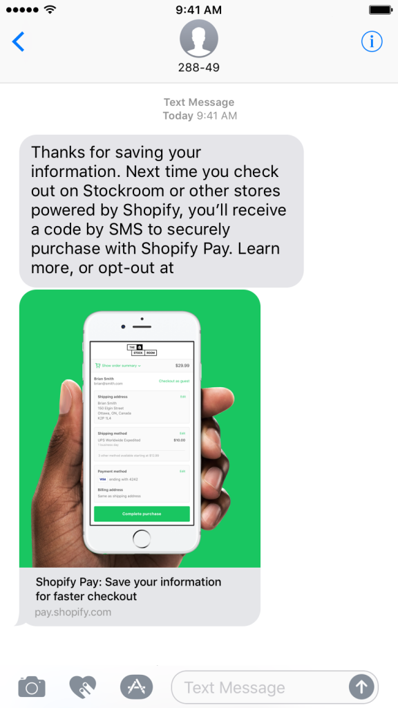 Shopify Pay SMS | BetaKit Shopify Pay SMS