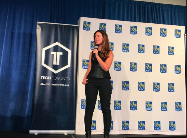 Candice Faktor, founder of Faktory Ventures, speaks at TechTO.