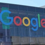 Google logo on building.