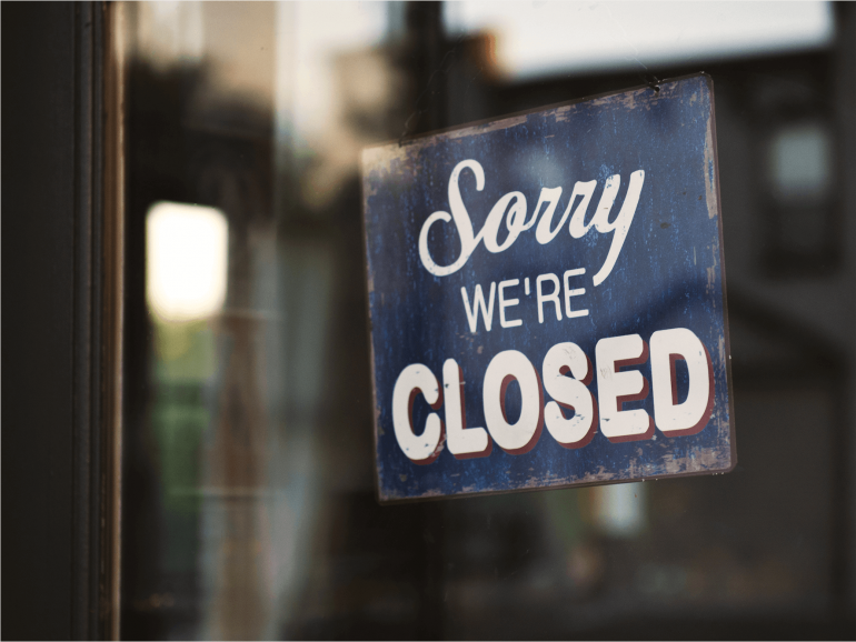 Sorry we're closed store sign