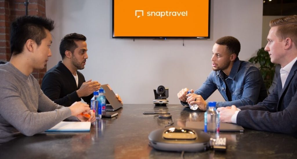 Snapcommerce founders Hussein Fazal (CEO) and Henry Shi (CTO) with NBA star/player Stephen Curry | BetaKit