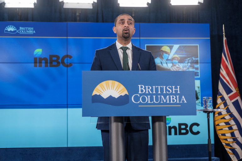 BC minister of jobs Ravi Kahlon speaking at a presentation regarding InBC