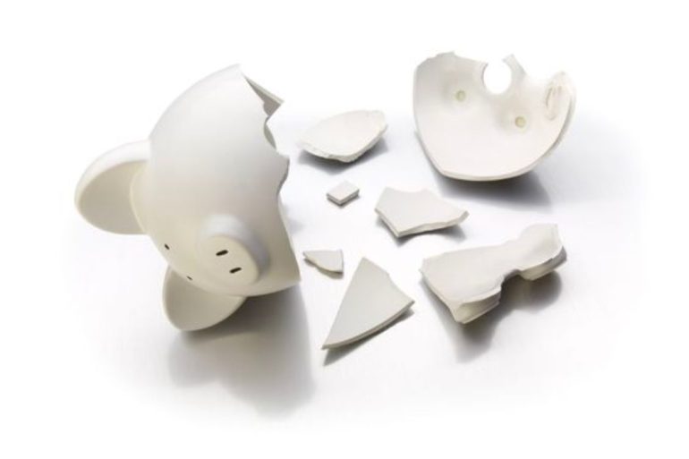 broken white piggy bank
