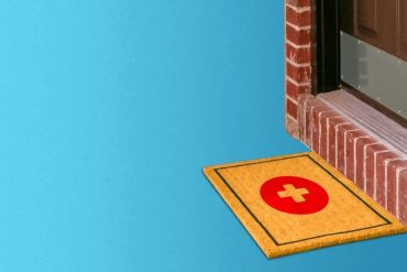 Doormat with hospital logo on it.