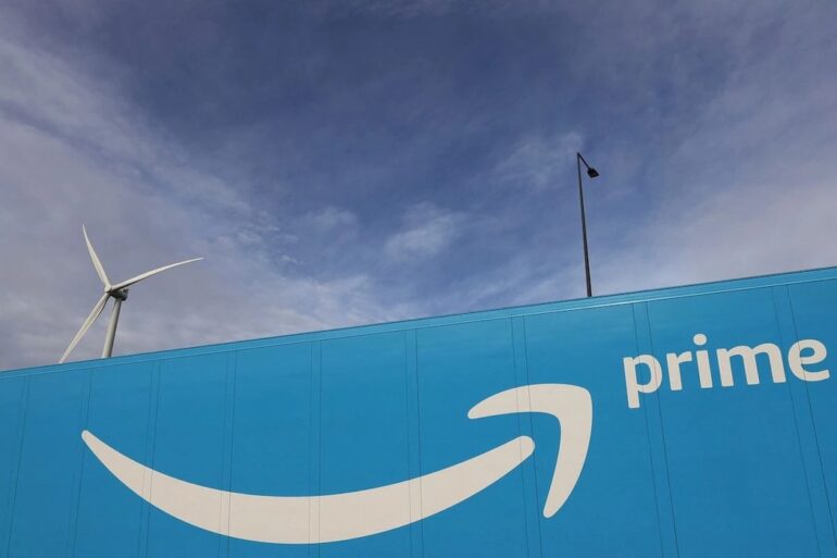 Amazon Prime logo on a billboard.