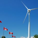 Canada flags and wind turbine