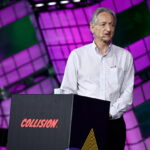 Geoffrey Hinton. AI expert, on stage speaking at Collision conference