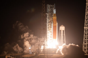 NASA’s Space Launch System rocket carrying the Orion spacecraft launches on the Artemis I flight test, Wednesday, Nov. 16, 2022,