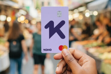 purple koho card portrait in grocery store