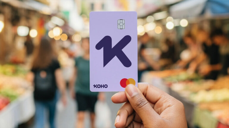 purple koho card portrait in grocery store
