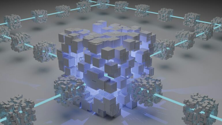 computer illustration of the concept of blockchain