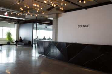 A large front desk at the Ssense office