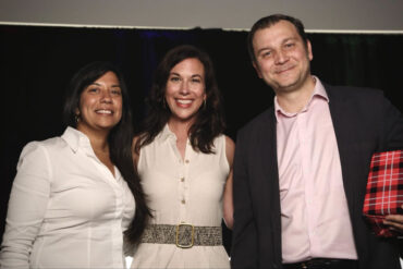 Kathy Baig, Geneviève Leclerc, and Alexandre Teodoresco stand together, looking at the camera.