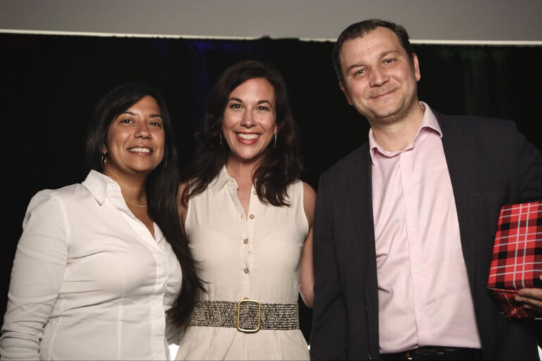 Kathy Baig, Geneviève Leclerc, and Alexandre Teodoresco stand together, looking at the camera.